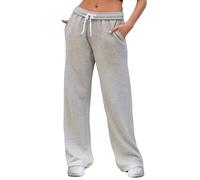 FACDIBY Women's Wide Leg Sweatpants High Waisted Baggy Interior Drawstring Sweatpants Straight Leg Sweat Pants, Grey, XS