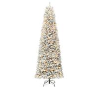 facdiwok 6ft Pre-Lit Flocked Pencil Christmas Tree with 210 Warm White Lights, 648 Branch Tips, Sturdy Metal Stand, Slender Artificial Xmas Trees for Decorating Home Office Store Hotels