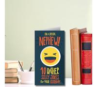 Face Ache Nephew Birthday Card Smiley Face and Text About Silly Jokes, 5 x 9 inches