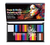 Face and Body Paint, 26-Color Rainbow Split Cake Kit, Vibrant Skin-Friendly Formula, Easy to Apply Remove for Halloween, Carnival, Easter, Birthday, or Masquerade Makeup