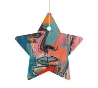 Face and Color Ornament with String, Keepsake Hanging Decorations,Ceramic Ornaments for Women Men Indoor Home Holiday Party Gifts