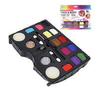 Face Body Paint Kit 12 Colors with 2 Glitter Powders and Sponge Brush | Water based face paint palette for children Halloween party makeup that dries in 1 minute and is not easy to fade