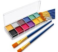 Face Body Paint Set, 12 Colors Face Paint with 12 Brushes, Washable Paints for Kids and Adults, Non-Toxic Rainbow Face Painting Kit for Festivals Parties Cosplay with Easy Application and Removal
