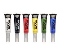 Face & Body Paint with Brush Applicator by Moon Creations - Water Based Face Paint Makeup for Adults, Kids - 15ml - Available in 16 colours (Primary Set)
