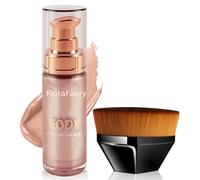 Face & Body Shimmer Oil, Glow Liquid Highlighter Spray, Waterproof Non-Sticky Luminizer, Moisturizing Body Glitter Oil, Lightweight Shimmering Skin Highlighter with Makeup Brush (Champagne Gold)