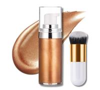 Face & Body Shimmer Oil with Brush,Glow Liquid Highlighter Body Glitter Spray,Waterproof Non-Sticky Lightweight, Face & Body Glow Illuminator,Moisturizing Non-sticky Glow Shimmer Lotion(Bronze gold)