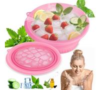 Face Bowl for Ice With Built-in Ice Tray Collapsible Silicone Facial Face Ice Bath Bowl Small Reusable Cold Plunge Basin is Portable,Perfect for Home Use,Camping,Travel Cold Bath Spa Tool & Pink