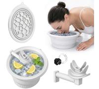Face Bowl for Ice with Detachable Breathing Tube, Foldable Silicone Face Dip Bowl with All-in-One Ice Maker, Extra-Long Cold Therapy 15 Min for Reducing Puffiness, Pore Tightening (White)