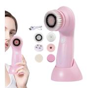 Face Brushes, Skin Cleanser Device, Facial Cleansing Tool, Rechargeable Massage Function, Six Replacement Heads, Daily Skincare Routine, 2.36x2.36x6.54 Inches White 1 Piece
