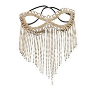 Face Chain Belly Dance Rhinestone Head Chain Crystal Tassel Pendant Mask Chain for Halloween Cosplay Party(Gold)