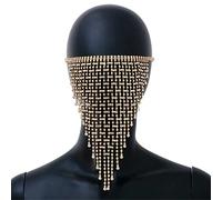 Face Chain Boho Crystal Tassel Face Chain Jewelry Headpiece for Women for Halloween Cosplay Party(Gold)