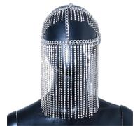 Face Chain Fringe Chain Full Rhinestone Face Jewelry Women Prom Party Mask for Halloween Cosplay Party(Silver)