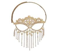 Face Chain Full Face Masquerade Tassel Boho Rhinestone Face Jewelry Mask Chain for Halloween Cosplay Party(Gold)