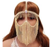 Face Chain Punk Party Mask Alloy Chain Headwear for Nightclub Dance Party Hair Accessories for Halloween Cosplay Party(Gold)