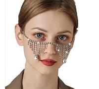 Face Chain Rhinestone Tassel Big Water Drop Pendant Face Chain Hanging Ears Jewelry for Halloween Cosplay Party