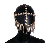 Face Chain Rhinestone Tassel Face Mask Chain for Face Women Men Cute Party for Halloween Cosplay Party(Gold)