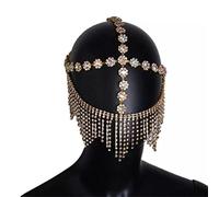 Face Chain Tassel Mask Bridal Face Jewelry Crystal Rhinestone Forehead Headpiece Hair Chain for Halloween Cosplay Party(Gold)
