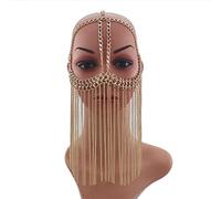 Face Chain Tassel Metal Mask Chain for Face Veil Headpiece Wedding Face Jewelry for Halloween Cosplay Party(Gold)