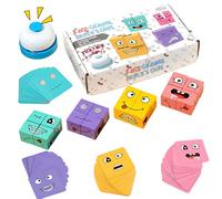 Face Change Magic Cube Game, 5D Puzzle Educational Faces Changing Family Game, Emoji Games for Kids 3-12, Includes 16 Blocks, 72 Cards, Bell, Great for Parties & Family Fun