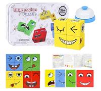 Face Changing Magic Cube Game,Wooden 3d Puzzle Face Changing Cube Game with Bell,Emoji Game Educational Puzzles Toy Board Games for Kids Adults, Christmas & Birthday Gift