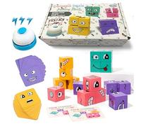 Face Changing Magic Cube Game,Wooden 3d Puzzle Face Changing Cube Game with Bell, Emoji Games Educational Puzzles Toy Board Games for Kids Christmas Birthday (A)