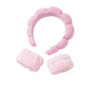 Face Cleaning Headbands 3Pcs Fashion Microfiber Washing Wristbands Scrunchies Puffy Headband Spa Bubble For Face Makeup Shower Skinca(Red)