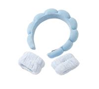 Face Cleaning Headbands 3Pcs Fashion Microfiber Washing Wristbands Scrunchies Puffy Headband Spa Bubble For Face Makeup Shower Skinca(SKY BLUE)