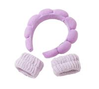Face Cleaning Headbands 3Pcs Fashion Microfiber Washing Wristbands Scrunchies Puffy Headband Spa Bubble For Face Makeup Shower Skinca(Black)