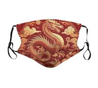 Face Cloth With 5 Filter Chinese-Dragon-Flame-Gold Washable 1 Pcs | Face Cloth Washable Mouth Shield，Face Protector Reusable Facial Shield For Climbing Sport Shopping