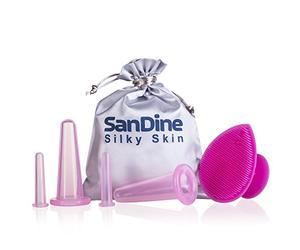 Face Cupping Set - Cupping Therapy Set for Face - Facial Cupping Sets - Ideal to Cup Your Cheeks, Chin and Lips - Anti Cellulite Silicone Cups Kit - by Sandine (Pink)