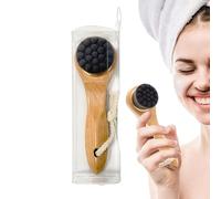 Face Dry Brush, Wood Soft Pig Bristle Tool, Natural Face Scrubber, Wooden Handle Cleaning Pad, Daily Skin Care Routine Massage for Luminous Skin Pores Firmness