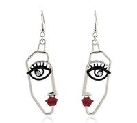 Face Earrings for Women - Geometric Abstract Alloy Dangle Drop Earrings, Vintage Hollowed Face Pendant Ear Studs