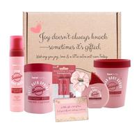 Face Facts Pamper Gift Set - Foam Body Wash, Sugar Scrub, Lotion, Bath Sprinkles, Lip Balm & Scrunchie - Ideal for All Skin Types - Cleanse, Exfoliate, Hydrate - A Hug in a Box - Gift Set for Women