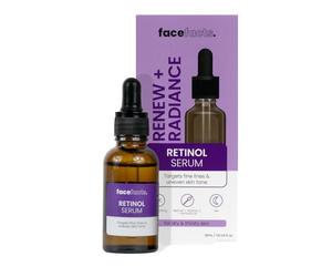 Face Facts Renewing Facial Night Serum; Gentle level retinol (vitamin A), hydrating rice protein and brightening Vitamin C, renews and illuminates; Targets fine lines and uneven skin tone 30ml