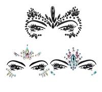 Face Gems, 3 Pcs Eco-friendly Resin Material Self-Adhesive Mermaid Face Jewels Stick on Stickers Glitter Face Gems for Kids Festival Forehead Decorations (Collection 1)