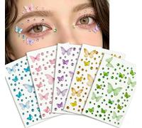 Face Gems for Women Festival 3D Butterfly Face Gems Stickers | 5 Sheets Self-Adhesive Body Jewels for Scrapbooking Nails Makeup Laptop Cup Decoration