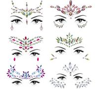 Face Gems Glitter 6PCS Festival Face Stickers Self-Adhesive Face Jewels Crystal Rhinestone Temporary Tattoo for Face Eyes Body Rave Festival Party (Style B)