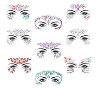 Face Gems Glitter, 9 PCS Rhinestone Face Stickers for Eyes and Body, Self-Adhesive Face Jewels Temporary Tattoos for Festival, Rave, Halloween, Carnival, Birthday, Christmas Party Makeup