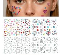 Face Gems Stickers for Girls-4 Sheets Pearl & Rhinestone Face Jewels in Heart, Star, Bowknot Shapes - Self-Adhesive Gems for Party, Festival, Dress-Up & DIY Craft Decoration (Gems Kit-A)