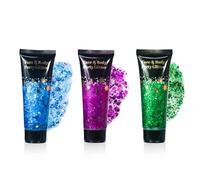 Face Glitter Gel Kit 3Pcs，50ml Body Glitter Liquid Gel， Mermaid Sequins for Face, Body, Eye, Hair, Nail DIY Body Art Festival Makeup Decoration（Fuchsia/Lake Blue/Green）