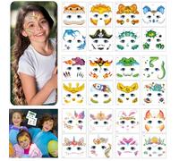 Face Glitter Tattoos for Kids, 24 Sheets Animal Temporary Tattoo Stickers, Cute Face Painting Makeup Kit for Halloween, Birthday Party Bag Fillers & Festival Supplies