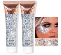 Face, Hair, Body Glitter for Festival Accessories - Eyeshadow, Makeup, Nail, Halloween, Party, Stage - Kids' Glitter With Long Lasting Fix Gel (07# x 2)