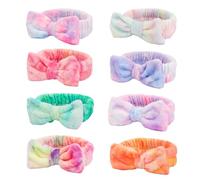 Face Headband 8Pcs Bow Hair Band Cute soft Facial Makeup Head Band for Face Washing Shower Skin Fluffy Spa Headband Coral Fleece Wraps for Woman Girl 8 Color Slumber Party Supplies
