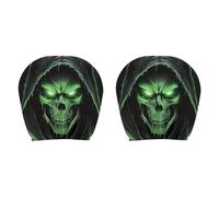 Face Headrest Covers Scary Face Printing Auto Seat Universal Elastic Headrest Protector With Glowing Eye Cover Funny For Interior Vehicle Truck (Black1, 28x26cm)