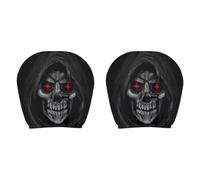 Face Headrest Covers Scary Face Printing Auto Seat Universal Elastic Headrest Protector With Glowing Eye Cover Funny For Interior Vehicle Truck (Black4, 28x26cm)