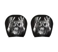 Face Headrest Covers Scary Face Printing Auto Seat Universal Elastic Headrest Protector With Glowing Eye Cover Funny For Interior Vehicle Truck (Black3, 28x26cm)