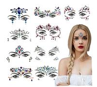 Face Jewels Adhesive Face Gems Stick on Face Rhinestones Stickers Crystal Tears Gems Stones Face Stickers Jewels for Rave Makeup Festival Party 9Pcs