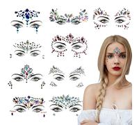 Face Jewels Adhesive Face Gems Stick on Rhinestones Stickers Crystal Tears Gems Stones for Rave Makeup Festival Party 9Pcs Rhinestones