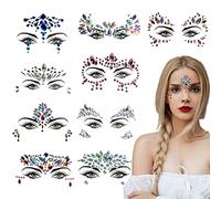 Face Jewels Rhinestone Face Stickers Adhesive Face Gems Stick on Face Rhinestones Stickers Crystal Tears Gems Stones for Rave Makeup Festival Party 9Pcs
