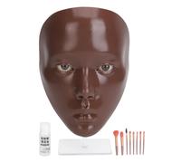 Face Makeup Practice Board 8PCS Cosmetic Brush 5D Reusable Silicone Makeup Mannequin with Cleansing Oil for Novice Beauty Artists (Black Skin)